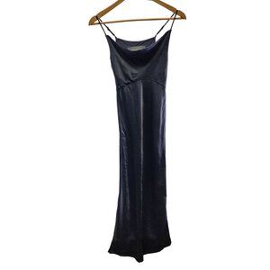 Anthropologie Black Silky Viscose Slip Dress Adjustable Straps‎ Satin Finish XXS